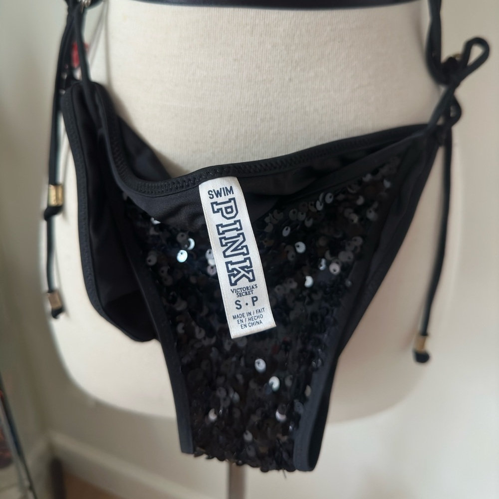 Pink Black Sequin Bikini With Padding Set - image 3